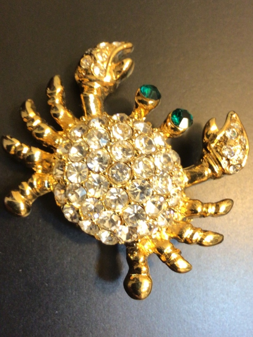 FORNASH Signed Novelty Gold-tone Crab Crystal Brooch Beach Theme - Picture 6 of 15